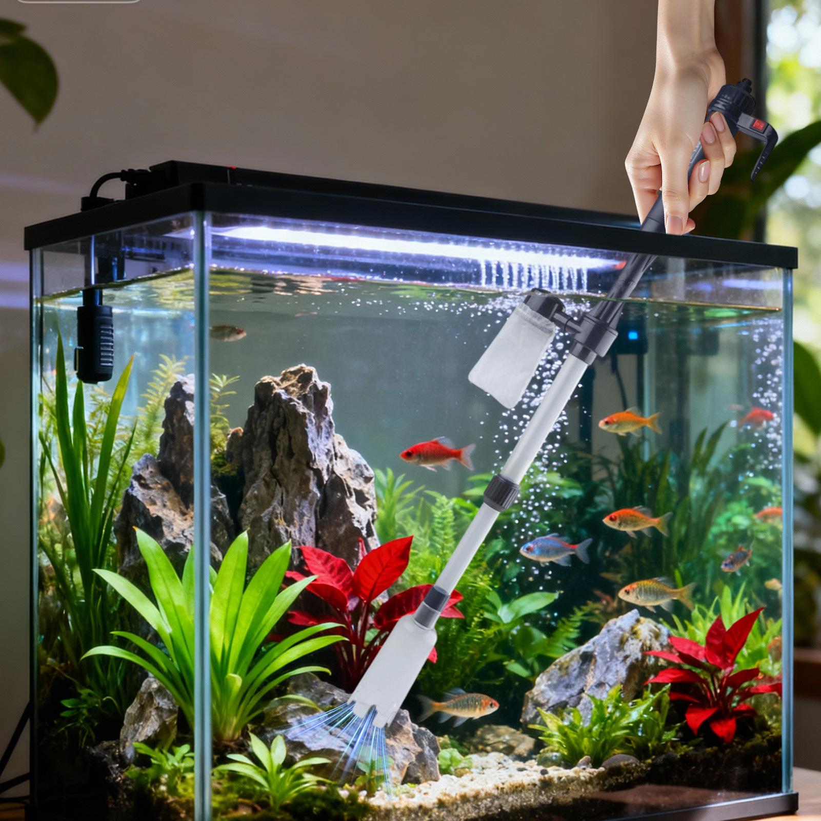 Planted Aquarium Cleaning - Aquariumstofzuiger, verstelbare telescopische USB-draagbare visbak-waterstofzuiger, gereedschap